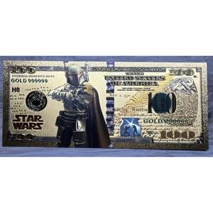24k Gold Plated Boba Fett Star Wars Banknote Collectible Bill